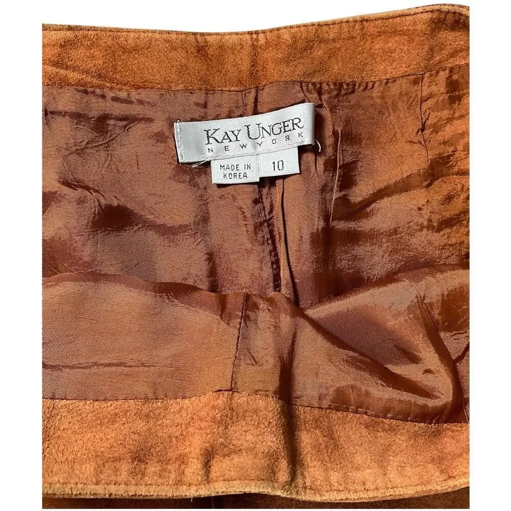 Kay Unger New York Camel Brown Straight Leg Western 100% Sueded Leather Size 10